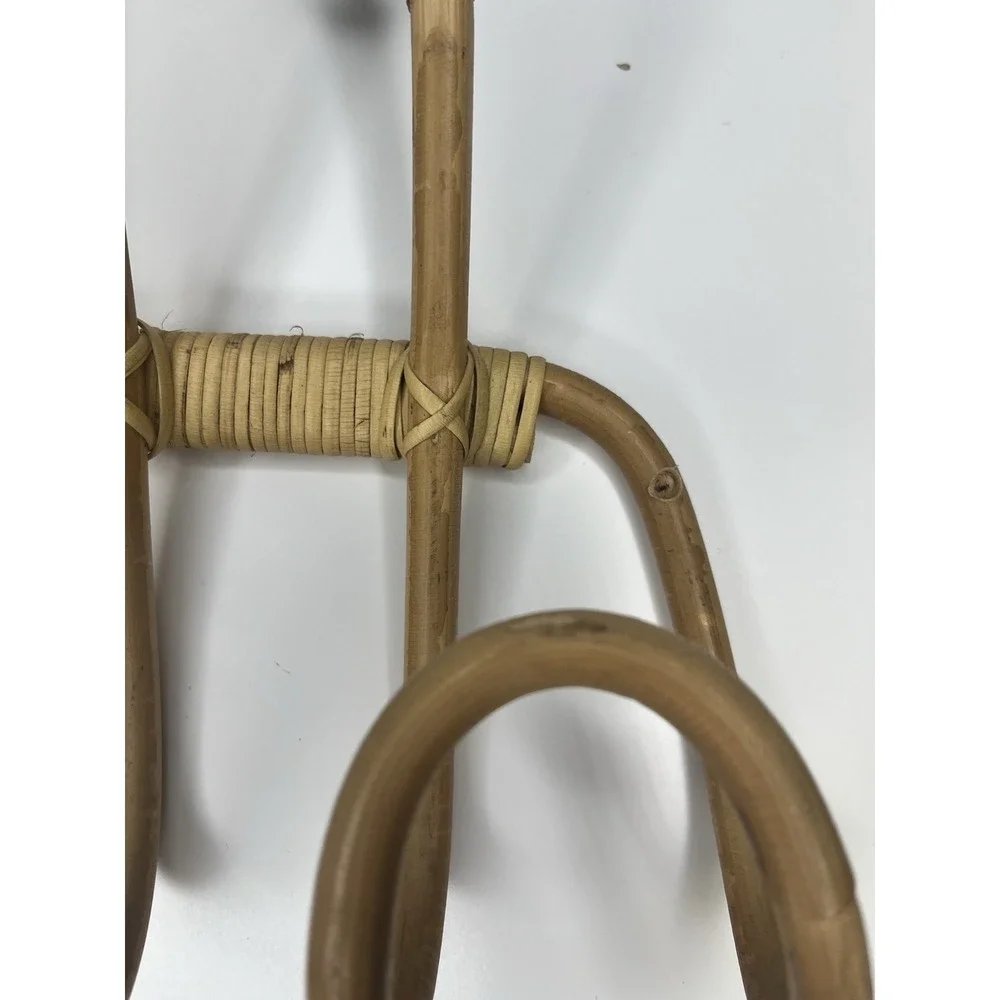 Rattan Coat Rack Wall Mounted 4 Hooks Curved Multi Use‎ Natural Lightweight Boho